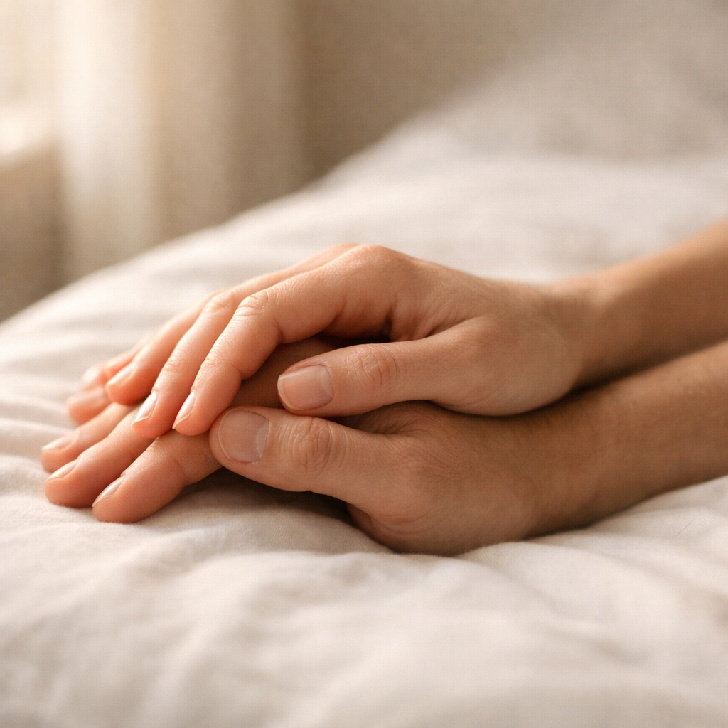 Two parents hands together representing a shared family journey navigating autism and ADHD